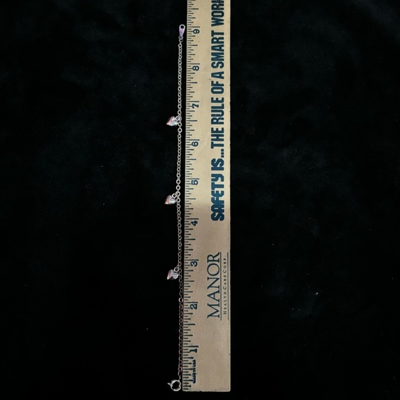 Dainty Sterling Silver Chain Link Anklet / Bracelet W/ 3 Solid Heart Pendants - Picture 4 of 4